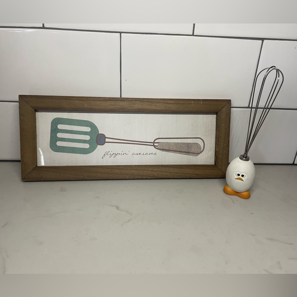 Wood and Glass “Flippin Awesome” Frame & Decorative Whisk